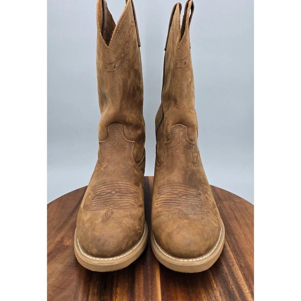 Masterson Boots Mens 10 Extra Wide Brown Nubuck Leather Western Cowboy Pull On